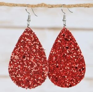 Vegan Leather Earrings- Ruby Red Slipper Glitter